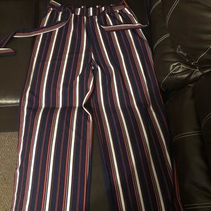 Long cotton pants with bow tie at waist